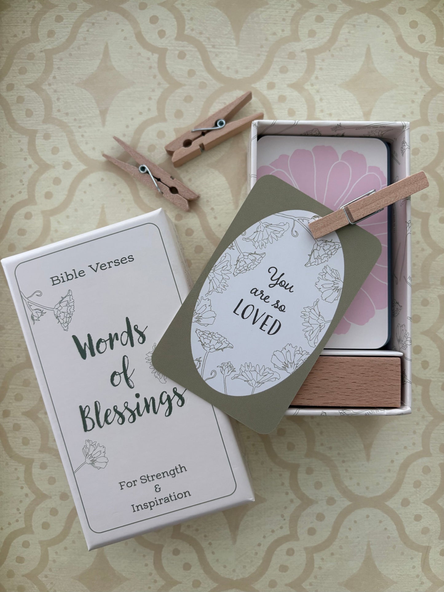 Inspirational Christian scripture card set with wooden stand